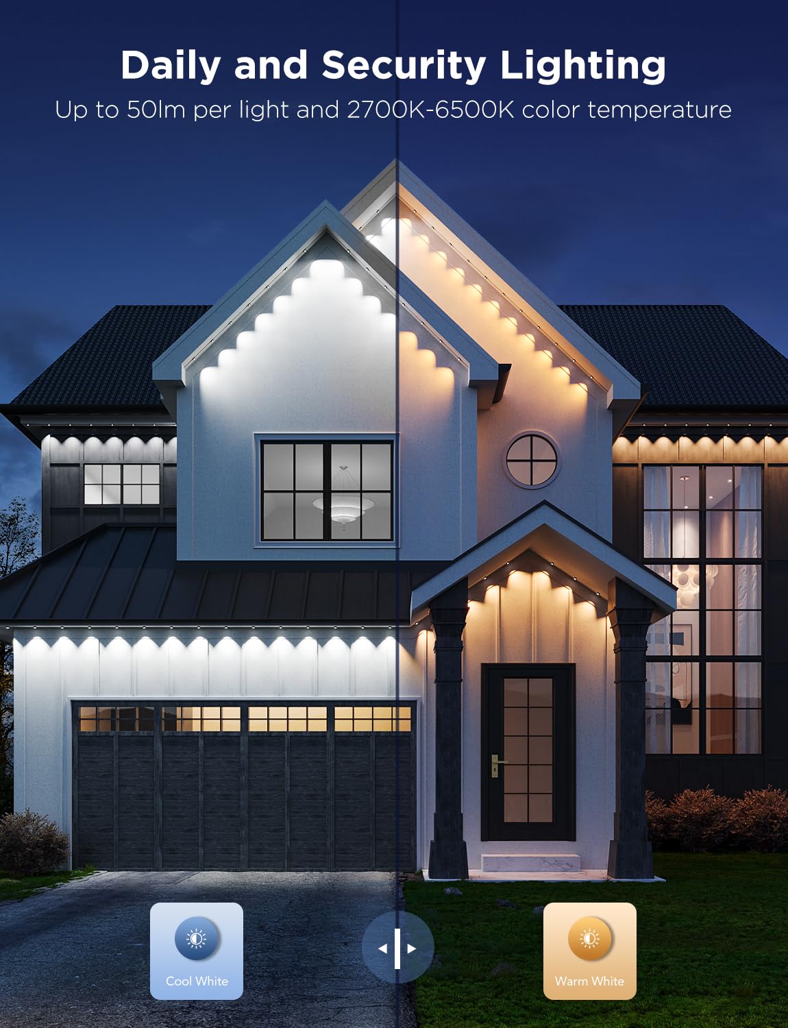 Govee Permanent Outdoor Lights Pro, 200ft with 120 RGBIC LED Lights for Daily and Accent Lighting, 75 Scene Modes for Outdoor Decor, IP67 Waterproof, Works with Alexa, Google Assistant, Matter, Black