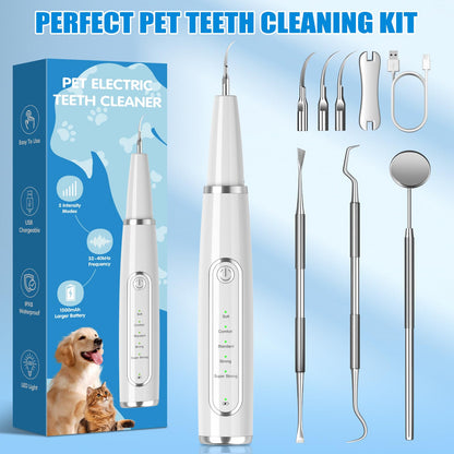 Dog Tartar Remover for Teeth, Dog Teeth Cleaning Kit with LED Light and 5 Modes, Teeth Cleaner for Dogs and Cats,White