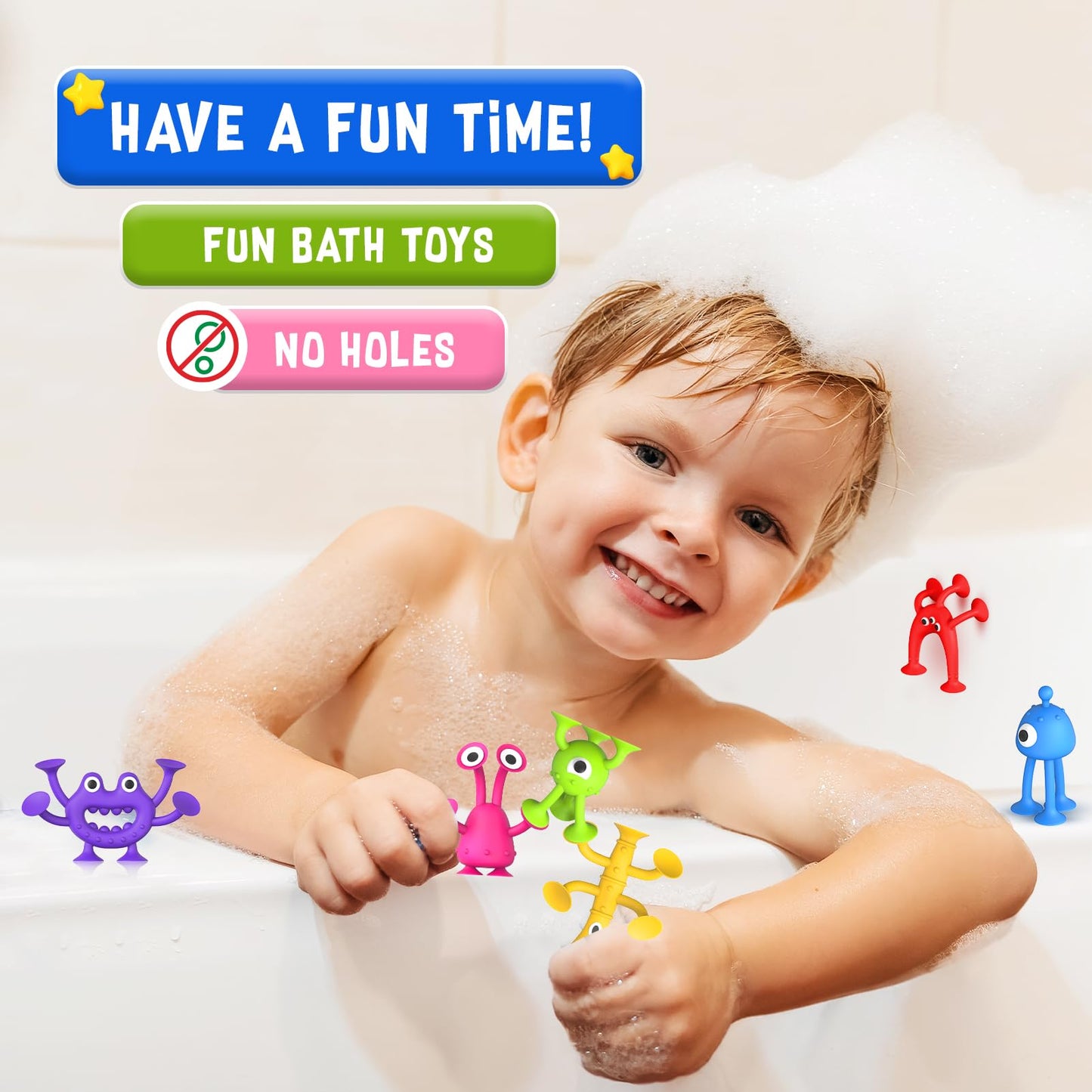 Baby Bath Toys Suction Toy: No Hole Bath Toy for Baby Toddlers - Kids Mini Sensory Fidget Suction Cup Toys for Boys Girls - Window Building Toy Road Trip Travel Essentials for Kids Gifts (Ages 3+)