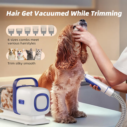 buenkee Dog Grooming Kit with Vacuum, All-in-One Pet Grooming Vacuum for Dogs and Cats, Low Noise Pet Hair Clipper & Shedding Brush, Dog Hair Remover, Cat Pet Groomer Set with Cleaning Brushes, White