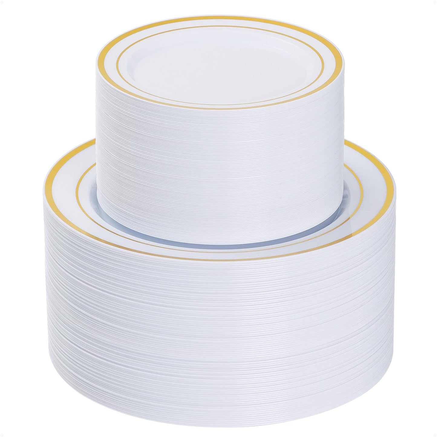 Goodluck 200PCS Gold Plastic Plates, Heavy Duty Disposable Gold Plates with 100 10.25 inch Dinner Plates and 100 7.5 inch Dessert Plates, Disposable Plates for Party, Holiday, Wedding, Thanksgiving