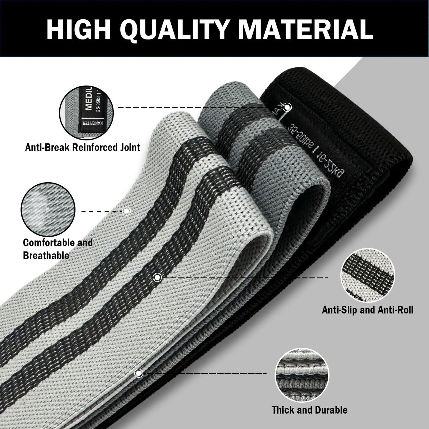 Non-Slip Fabric Resistance Bands for Working Out, Loop Exercise Bands for Booty Leg, Butt, Glute, Stretch Workout Bands for Women & Men, Hip Elastic Bands for Home Gym Fitness, Yoga, Pilates