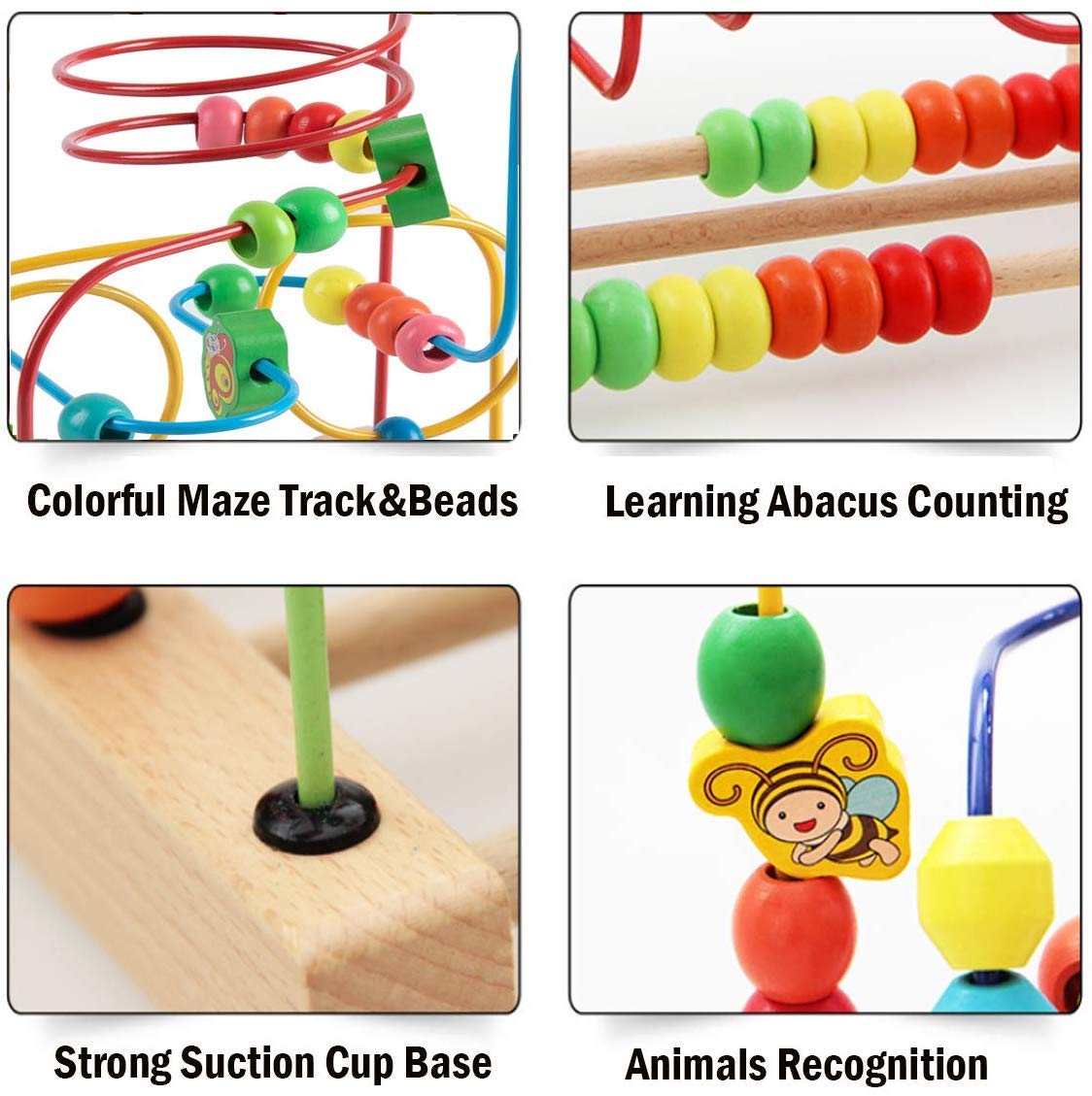 Jacootoys Toddlers Bead Maze Roller Coaster Animal Circle Toys Educational Abacus Beads Game for Boys Girls Baby Gift
