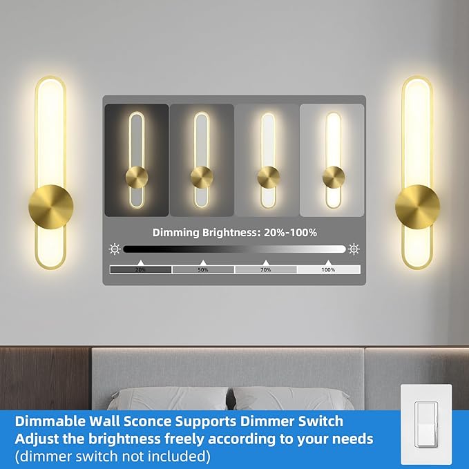 JAYMP Modern Wall Sconce Dimmable LED Wall Light Fixture, Hardwired Wall Lamp for Living Room, Dining Room, Bedroom, Hallway, Lobby, Entryway (Brushed Black, H56cm/22inch)