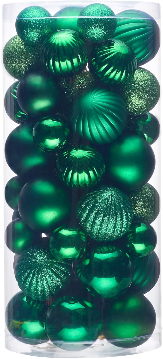 Christmas Tree Decorations Ornament Set, 50ct Dark Green Shatterproof Christmas Ball Ornaments Hanging Xmas Holiday Party Decor(1.57"-2.36")