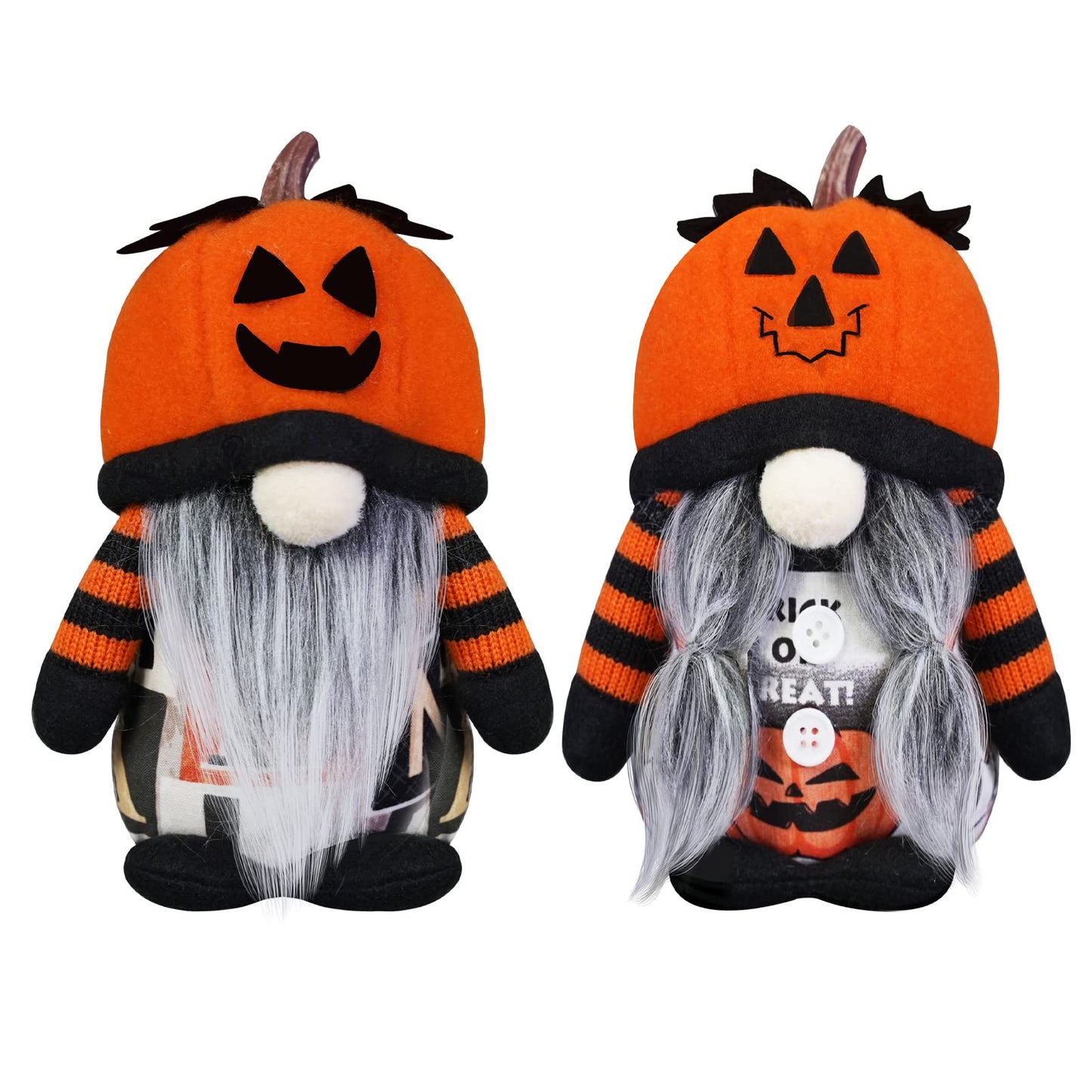 Halloween Gnome Decorations,2 Pack Handmade Pumpkin Face Hats Swedish Tomte Nordic Plush Elf Doll Nisse Adorable Fall Gnomes for Halloween Home and Office Decor