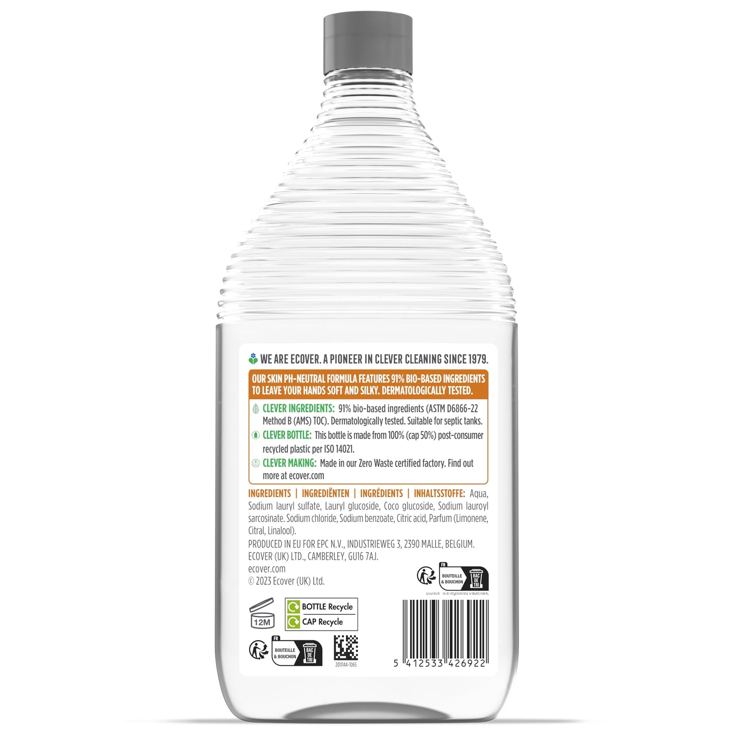 Ecover Hand Wash Refill, Hand Soap, Gentle Hand Cleansing, Fresh Citrus & Orange Blossom Scent, Pack of 1, 1 x 950ml