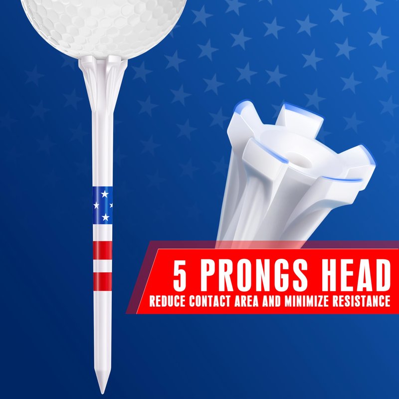 CHAMPKEY 5-Prong Plastic Golf Tees 120 Pack - Star and Stripe Marking System Golf Plastic Tees - Includes 100 Pcs 3-1/4" and 20 Pcs 1-1/2" Plastic GLF Tees (3-1/4")
