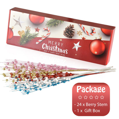 Losris Christmas Artificial Glitter Berry Stem Decorations Decorative Bead Sticks Xmas Picks Glittery Twigs Branches for Christmas Tree Wreath Gift Vase Home Decor Party Ornaments Black 24 PCS