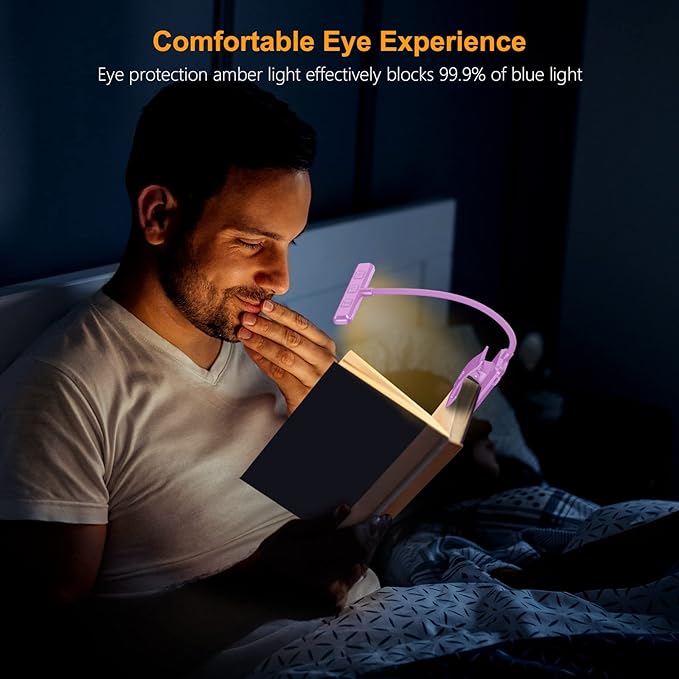 Gritin 19 LED Rechargeable Book Light for Reading in Bed with Memory Function- Eye Caring 3 Color Temperatures,Stepless Dimming Brightness,80 Hrs Runtime Clip on Light for Book Lovers-Purple