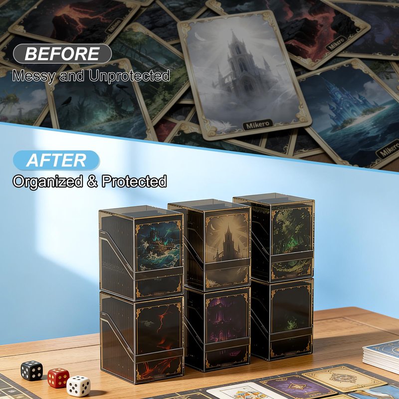 Mlikero Card Deck Cases, 4 Pack Acrylic Commander Deck Box Holding 100+ Sleeved Cards with 4 Dividers, Sturdy Card Storage Box Fit for MTG, TCG, Sports Cards (Clear&Black)