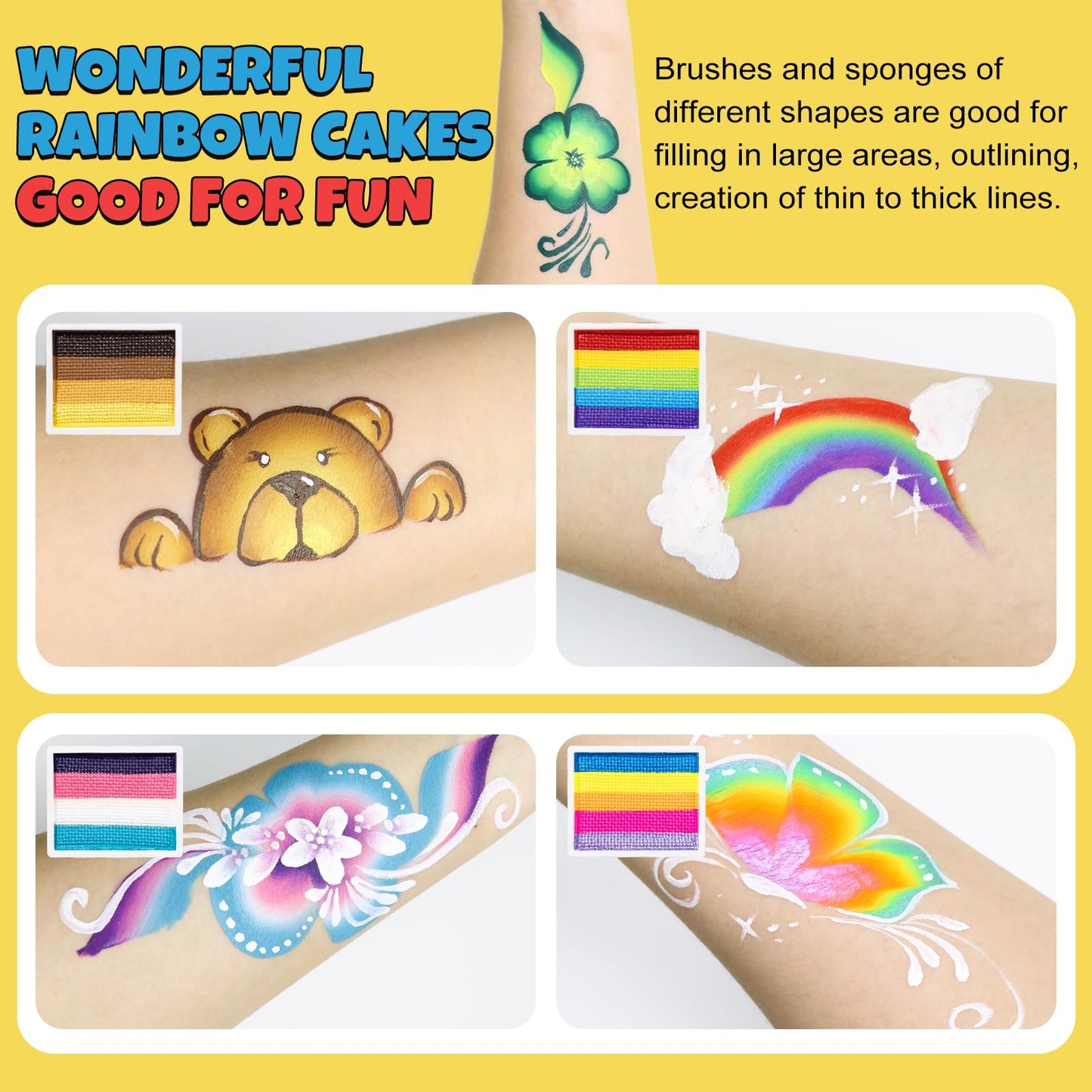 Drawdart Professional Face Painting Kit for Kids & Adults, Split Cake Face Paint Palette 12 x 10gm with Stencil, One Stroke Non Toxic Rainbow Body Paint Set for Halloween & Christmas Makeup