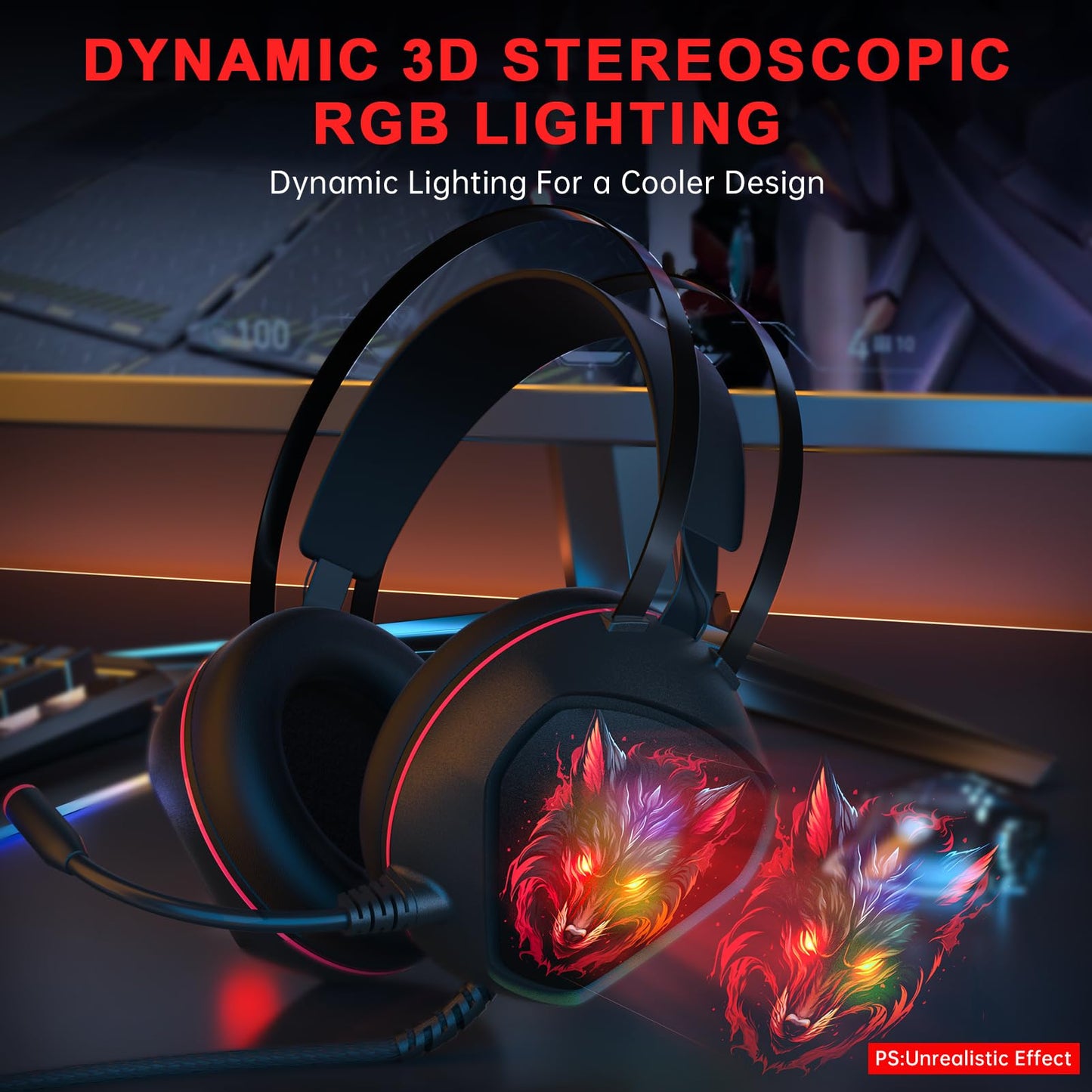 Gaming Headset for Xbox Series X/S, Xbox One, PS5, PS4, PC with 7.1 Surround Sound, Wired Gaming Headphone with Noise Cancelling Mic, Dynamic RGB Light for Xbox Controller, Switch (BlackRed)