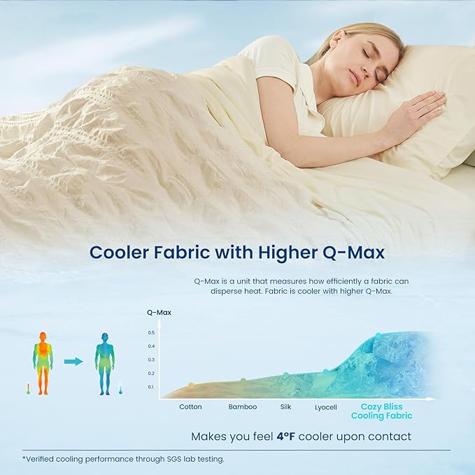 Cozy Bliss Cooling Comforter Seersucker Plaid Queen, Q-Max 0.4 Reversible Lightweight Cooling Blanket, Breathable Silk Smooth Summer Bedding Quilt for Hot Sleepers Night Sweats Khaki