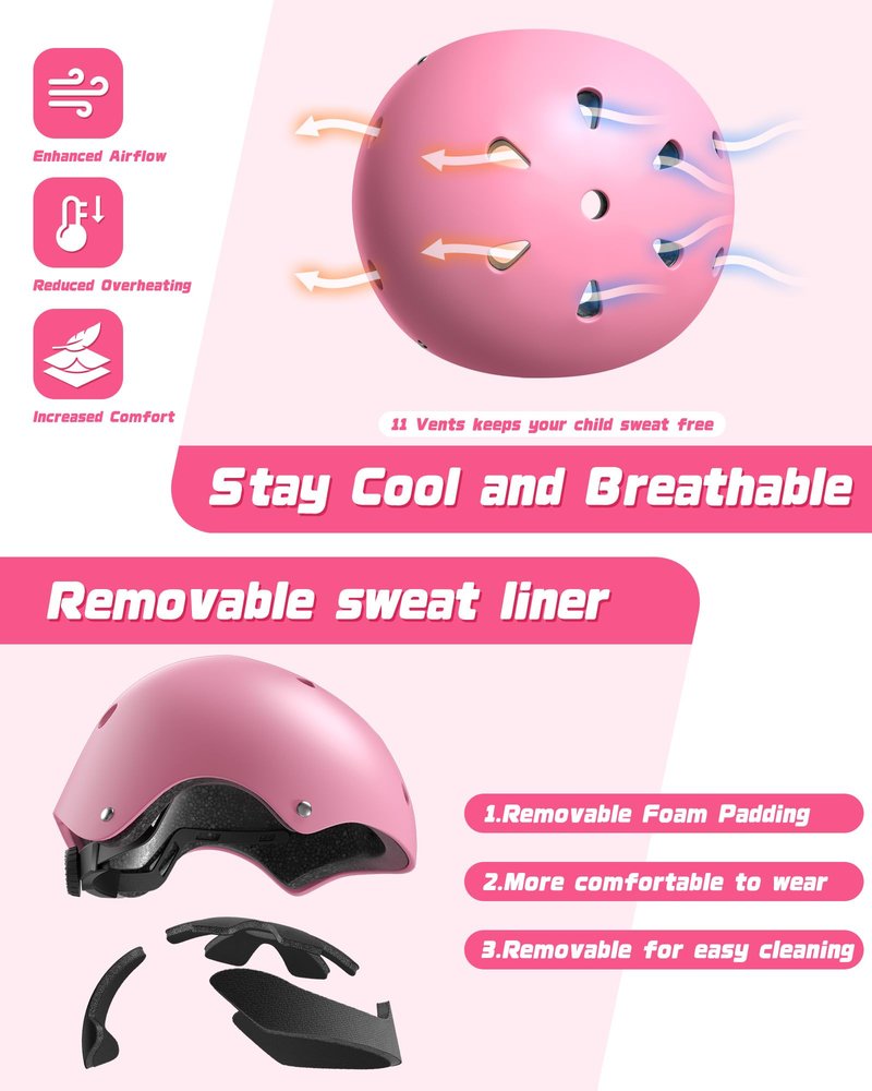 Kids Bike Helmet Set, Adjustable Helmet for Ages 3-10 Year Boys Girls, Pad Set with Knee and Elbow Pads for Bike, Roller, Skating, Scooter, Longboard and More Sports