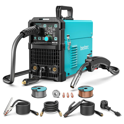 bestarc 145Amp MIG Welder, 110V 220V Flux Core MIG/Lift TIG/Stick 4 in 1 Welder Machine, Large LED Display Welding Machine, IGBT Inverter bestarc Welder MIG145 Gas Gasless Synergy MIG Welder