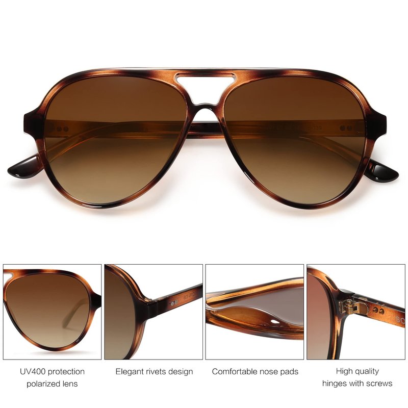 SOJOS Classic Polarized Aviator Sunglasses for Women Men, Retro Trendy Aviators Shades SJ2201, Dark Brown Pattern/Green