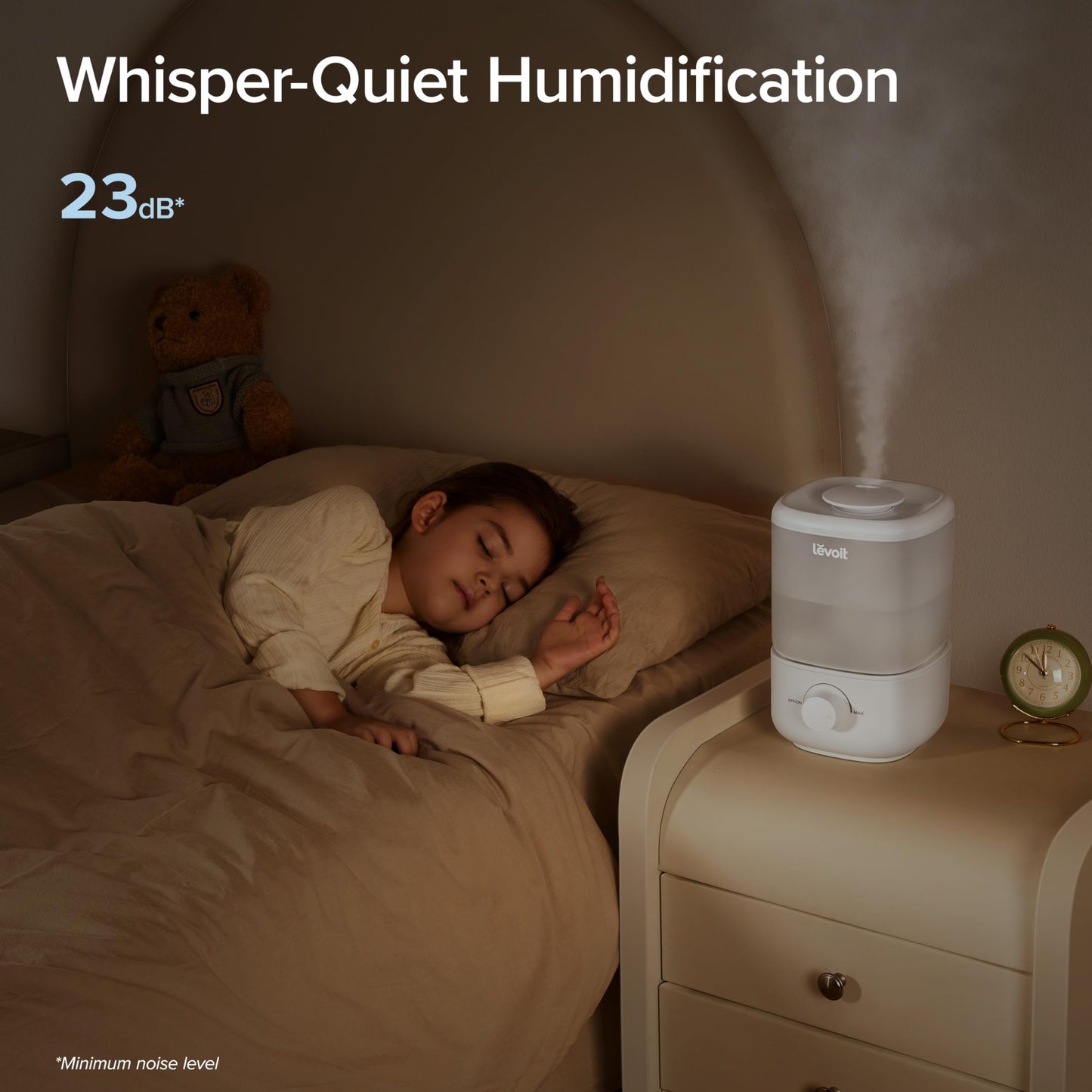 LEVOIT Humidifier for Bedroom, Ultra-Quiet 23dB, Easy to Fill & Clean, Cool Mist Air Humidifier for Home, Baby Nursery & Plants with 360° Rotation Nozzle, Auto Shut-off and Top Fill, Up to 25H