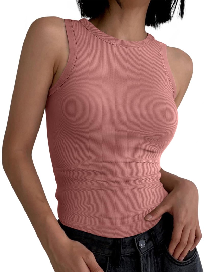 ANRABESS Womens Sleeveless High Neck Tank Tops Fashion Summer Casual Basic Slim Fit Ribbed Racerback Top Shirt Clothes Rust XX-Large