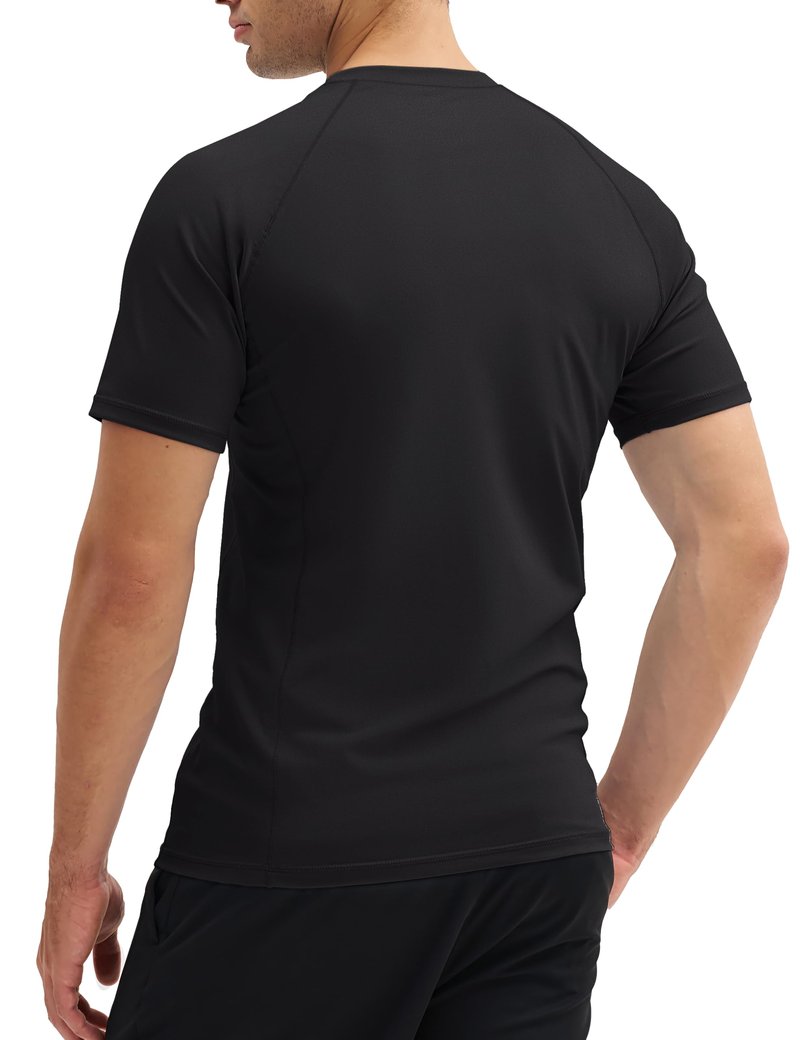 MAGCOMSEN Men's Swim Shirts Short Sleeve Rash Guard UPF 50+ Sun Protection Quick Dry Water Shirt Black L