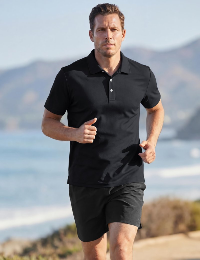 TACVASEN Mens Golf Shirt Dry Fit Mens Polo Shirts Short Sleeve Performance Golf Polos for Men with Collar Work Shirts Black, L