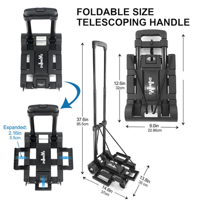 Folding Hand Truck Trolley Dolly, Folding Cart Small Trolley Dolly with Wheels, Lightweight Utility Dolly Expandable Baseplate Small Backpack Portable Luggage Cart for Airport Travel