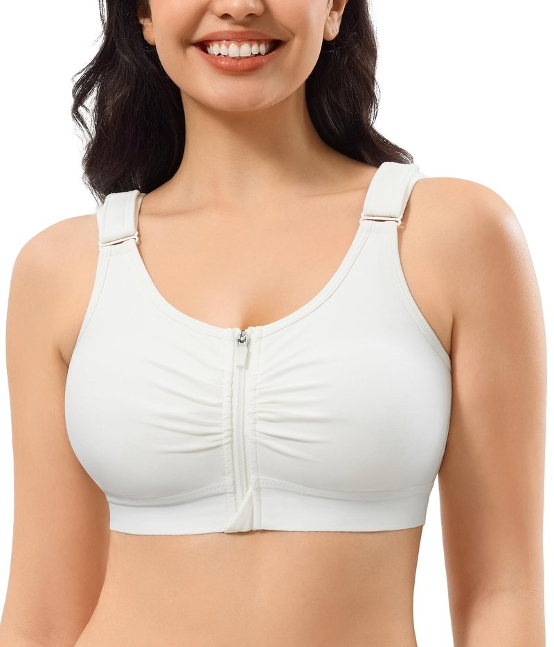 CYDREAM Front Zip Closure Bras for Women No Underwire - Wireless Comfort Compression Support Adjustable Everyday Bra (US, Alpha, Large, Regular, Regular, White)