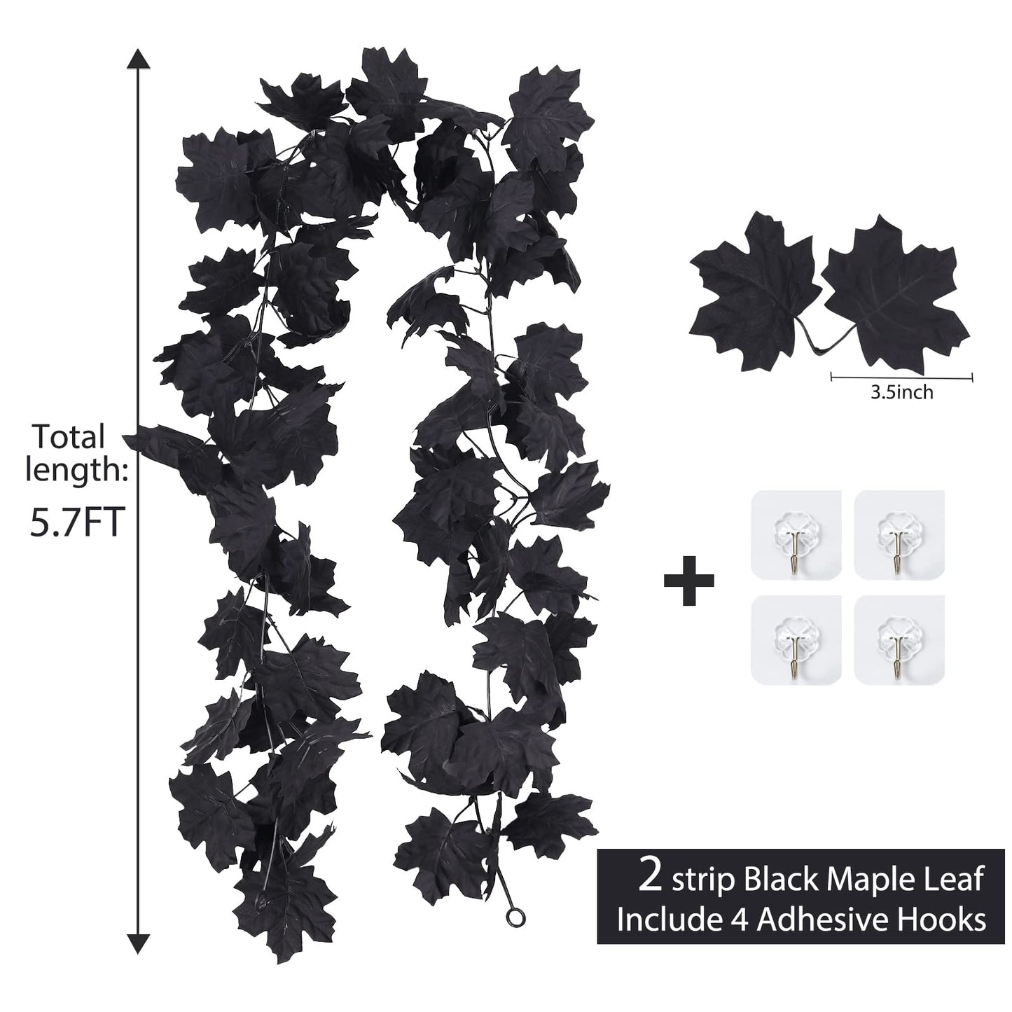 RECUTMS Fall Decor Black Garland, Black Decorations Halloween Garland, Fall Wall Hanging Maple Leaves, Artificial Maple Leaf Vine, Halloween Decorations Clearance,Decoration for Home, Pack of 2