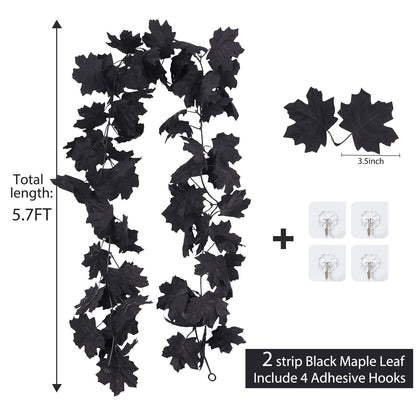 RECUTMS Fall Decor Black Garland, Black Decorations Halloween Garland, Fall Wall Hanging Maple Leaves, Artificial Maple Leaf Vine, Halloween Decorations Clearance,Decoration for Home, Pack of 2