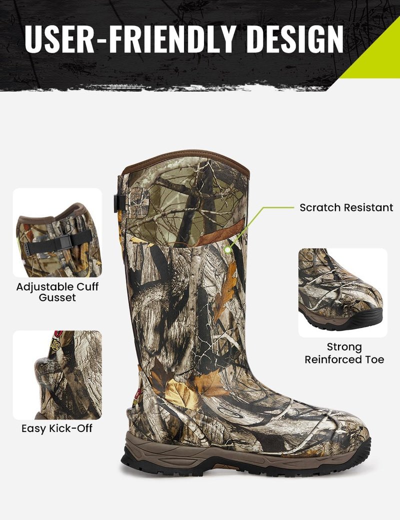 TIDEWE Waterproof Insulated Rubber Hunting Boots - 7mm Neoprene, Camo G2 | Sizes 6-14