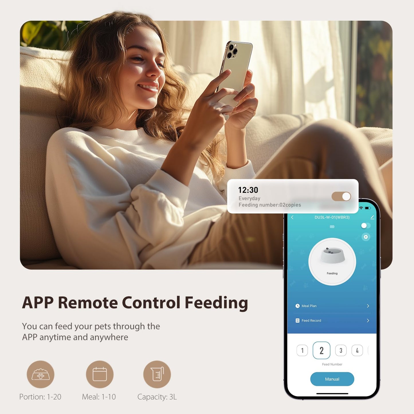 IMIPAW Automatic Cat Feeder, 5G WiFi Cat Food Dispenser with APP Remote Control, Pet Dry Food Smart Feeder, Programmable Timed Feeding, Dual Power Supply, 1-10 Meals Per Day