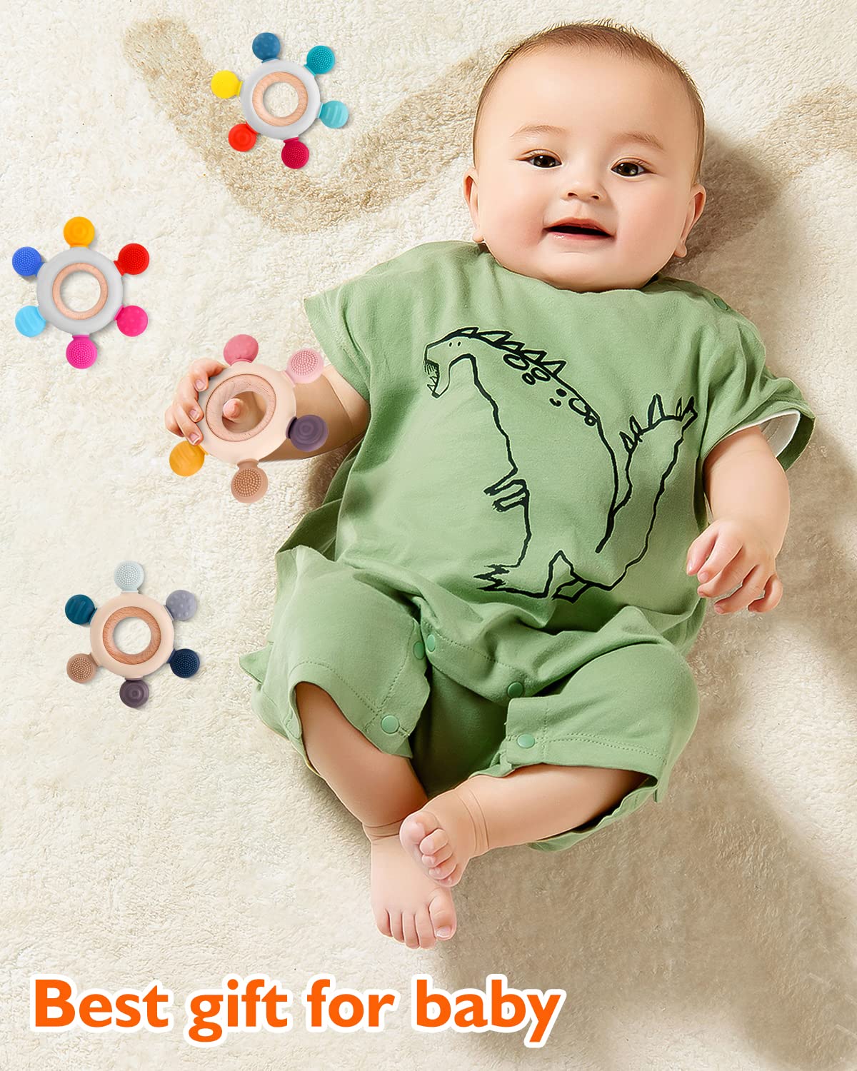 akolik Teething Toys for Babies, Baby Teethers Toy Teething Ring Silicone, Grasping Teething Toy, BPA Free Teething Newborn Accessories for Baby 0 3 6 9 12 18 Months (Pink)