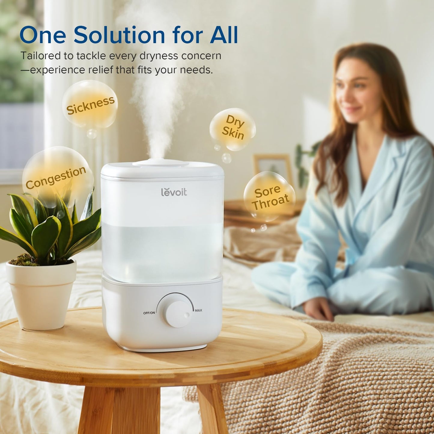 LEVOIT Humidifier for Bedroom, Ultra-Quiet 23dB, Easy to Fill & Clean, Cool Mist Air Humidifier for Home, Baby Nursery & Plants with 360° Rotation Nozzle, Auto Shut-off and Top Fill, Up to 25H