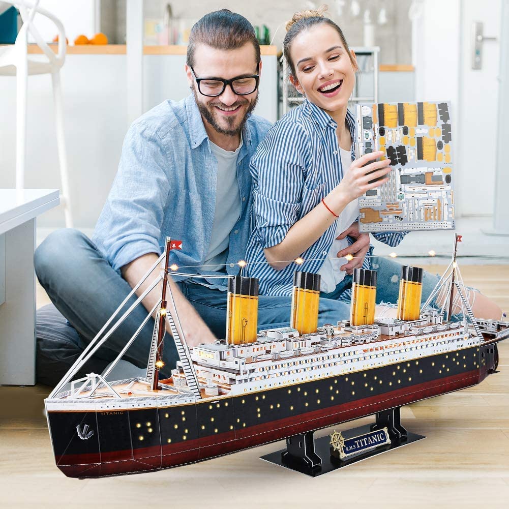 CubicFun LED 3D Puzzle, 88 cm, Titanic Ship Model Toys for Adults and Teens, 266 Pieces