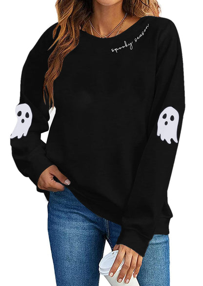 HEBBE Spooky Season Sweatshirts Halloween Ghost Sweatshirt Women - Halloween Graphic Crewneck Tops Casual Sweater