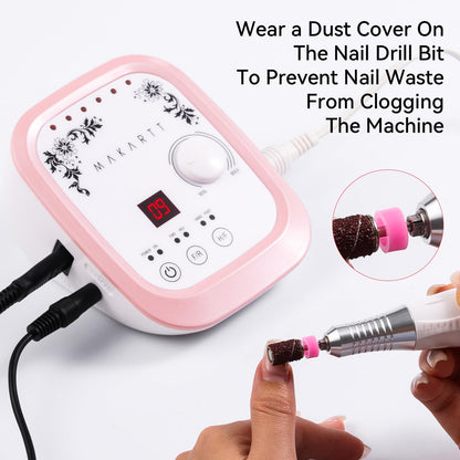 Makartt Electric Nail Drill - 35000RPM Rechargeable Efile with Coreless Motor, Nouvella Portable Nail Filer Machine for Acrylic Gel Removal with Drill Bits Set, Black