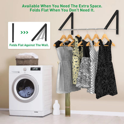 Anjuer Retractable Clothes Rack - Wall Mounted Folding Clothes Hanger Drying Rack for Laundry Room Closet Storage Organization, Aluminum, 2 Racks with Rod (Black)