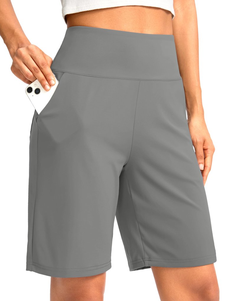 G Gradual Women's Bermuda Long Shorts with Pockets 9" High Waisted Knee Length Shorts for Women Walking Athletic Workout(Light Grey,3XL)