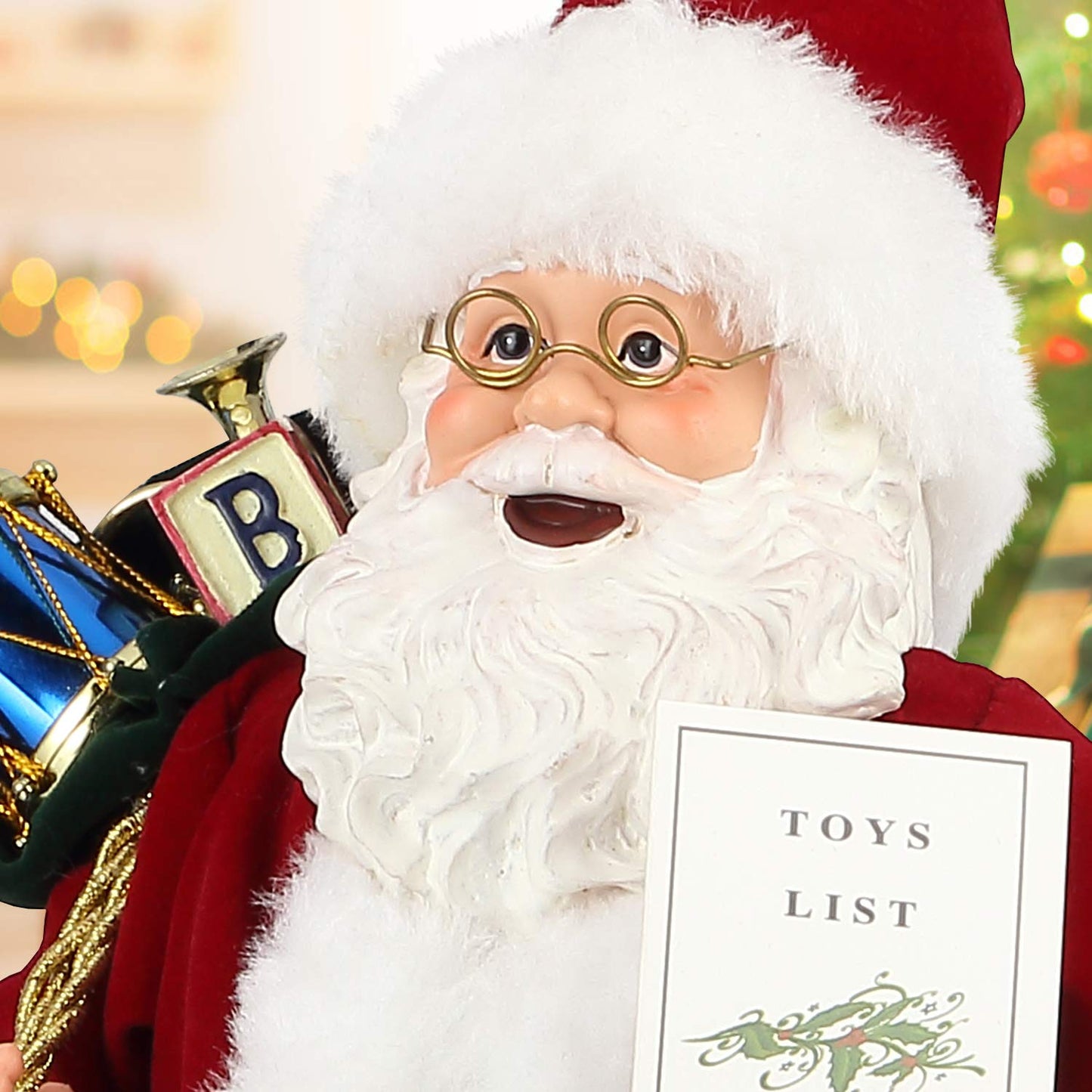 Uten Christmas Decorations, 11" Santa Claus, Christmas Figurine Figure Decor with Toys List and Black Gifts Bag for Holiday Party Home Decoration