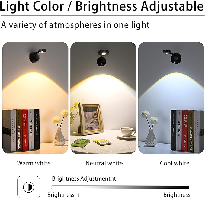 2200mAh Motion Sensor Picture Light, Spotlight Painting Light, LED Wall Sconce, Night Light Lamp, Rechargeable Battery Operated 3 Color & Dimmable Magnetic 360° Rotation with Remote (Black, 1 Pcs)