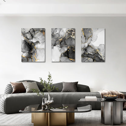 FajerminArt 3 Panels Framed Canvas Wall Art Marble Gray Gold White Pictures Printing Painting Poster Canvas Prints Wall Decor for Bedroom Living Room Bathroom Office Ready to Hang 40x60cmx3Pcs