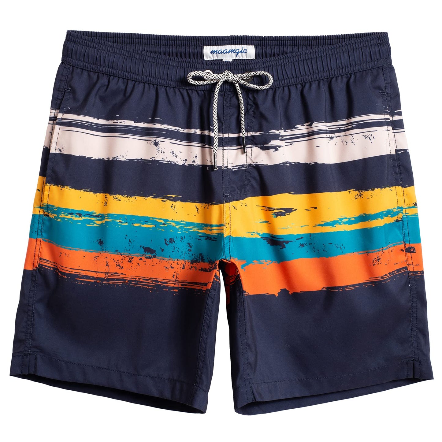 maamgic Mens Swim Trunks Quick Dry Swim Shorts with Mesh Lining Funny Swimwear Bathing Suits 7inch Leaves White Small