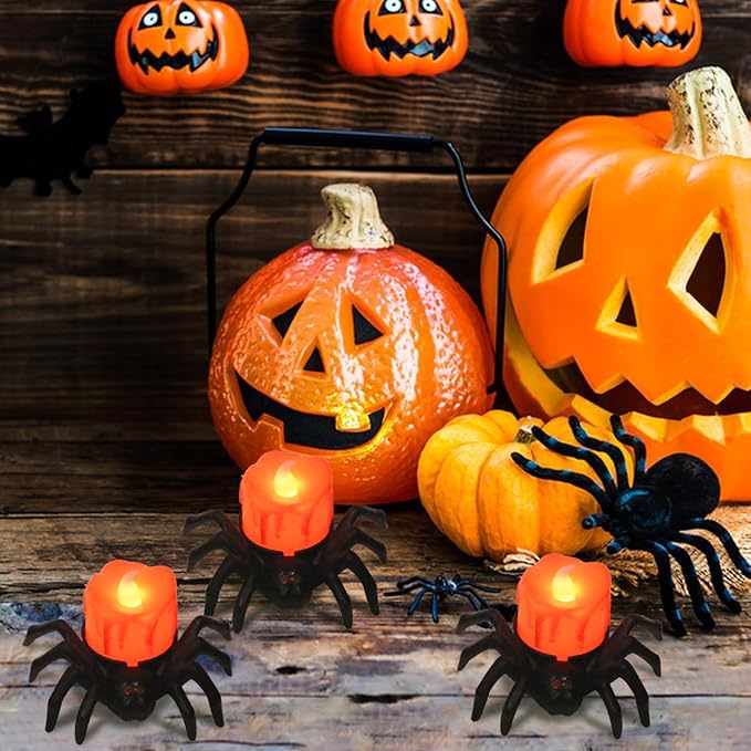 Halloween Decorations Tea Lights Candles with 6H Timer, 6 PCS Φ 1.6" H 1.6" Battery Operated Halloween Candles Flameless LED Candle Holders Flickering Table Party Halloween Decor Indoor