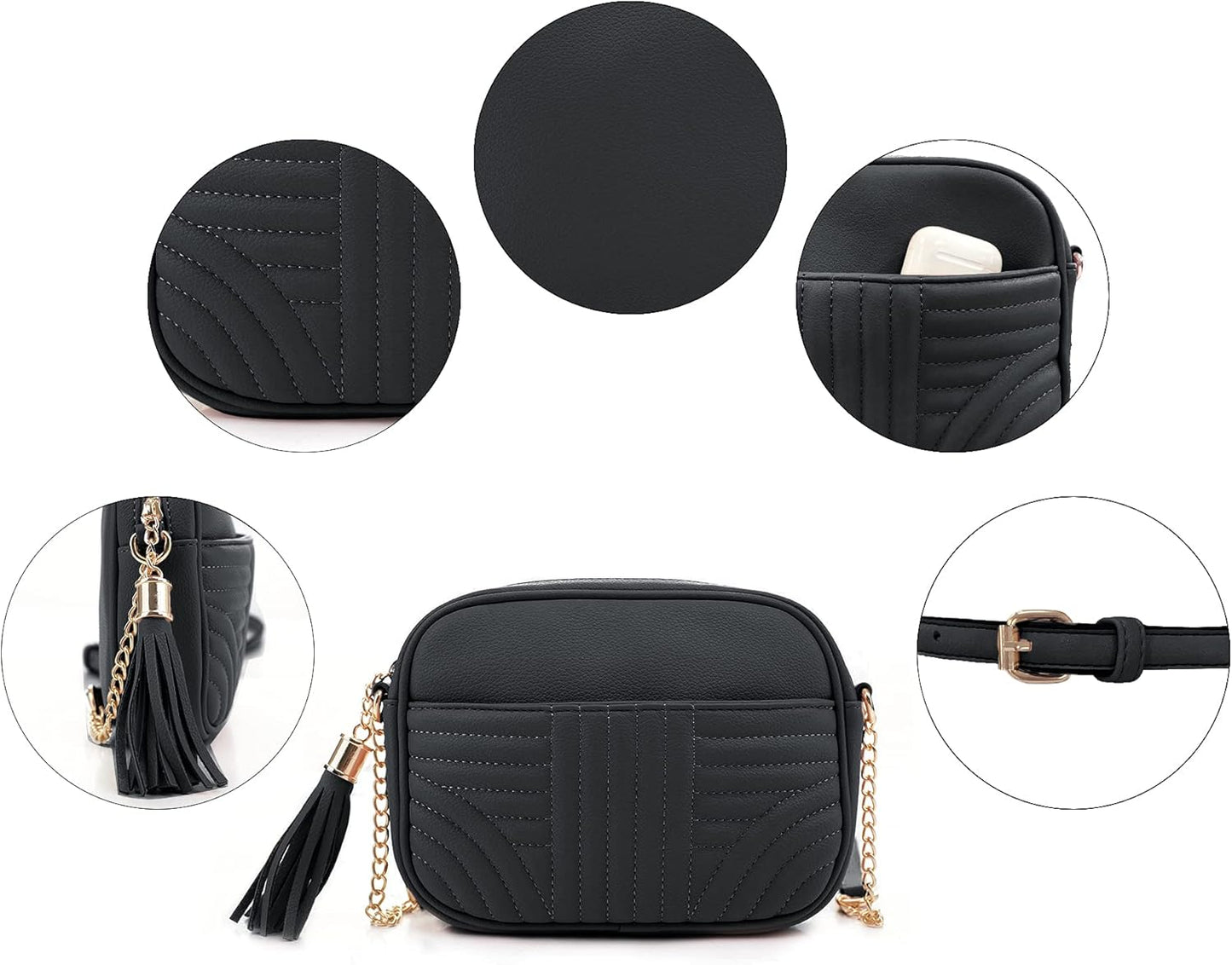 EVVE Quilted Crossbody Bags for Women - Stylish Camera Bag with Tassel - Lightweight Medium Size Shoulder Purse