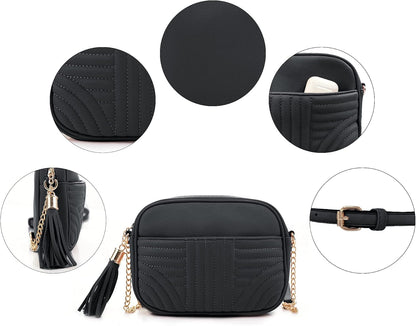 EVVE Quilted Crossbody Bags for Women - Stylish Camera Bag with Tassel - Lightweight Medium Size Shoulder Purse