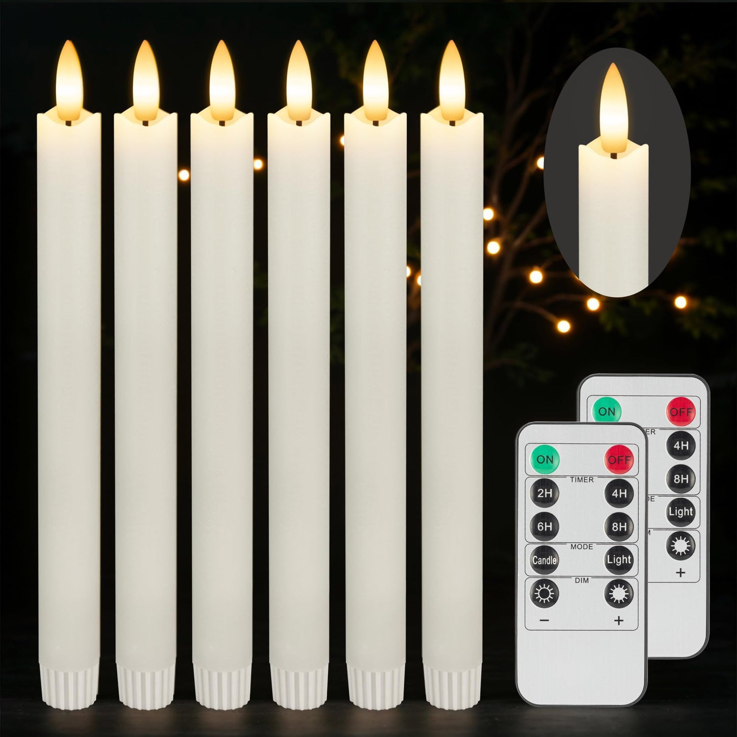 JOIONE Flameless Taper Candles with Remote Timer, 6Pack Battery Operated Real Wax Flickering Flame, Fake Electric LED Candles Warm Light for Mother's Day Christmas-White