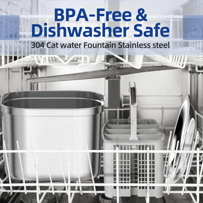 Homtyler Cat Water Fountain, Stainless Steel Pet Water Fountain for Cats Inside, 3 Filters&Ultra-Quiet Pump, 2.2L/73oz Automatic Dog Dispenser Water Bowl, Multiple Pets Water Fountain