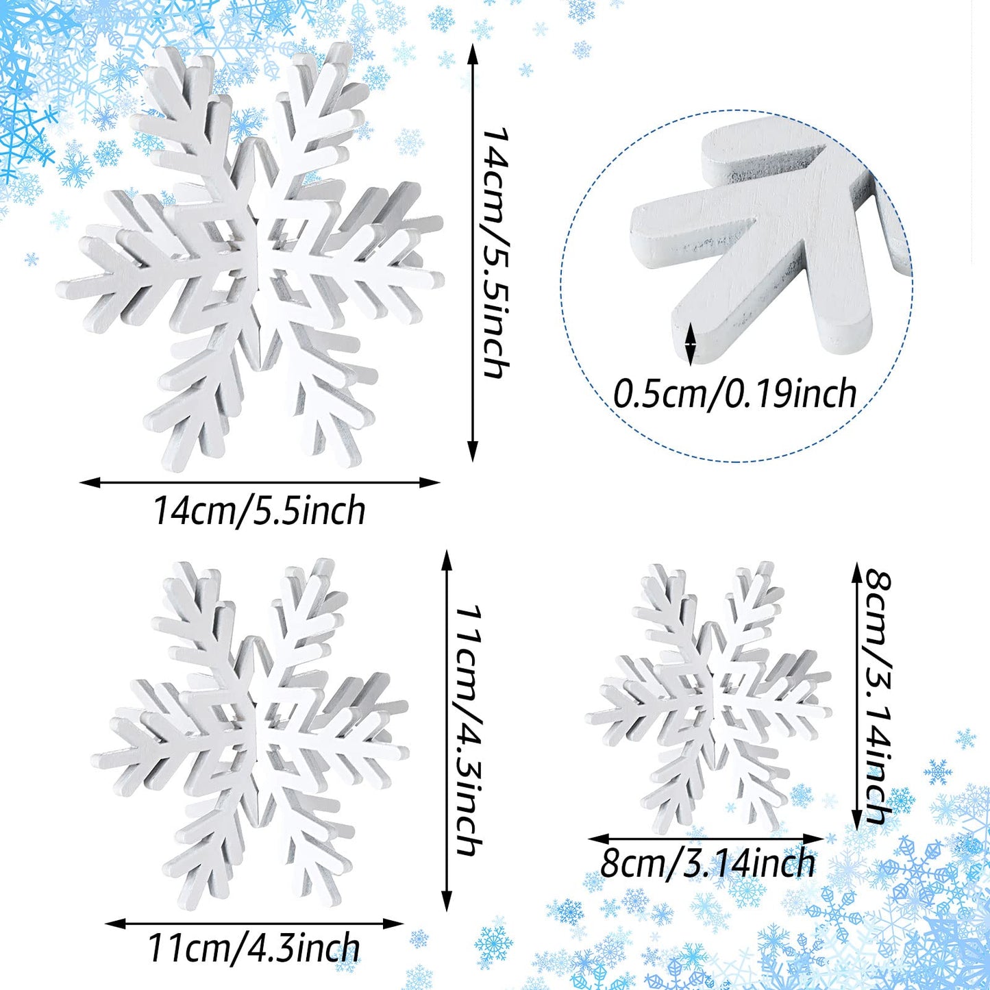 Bucherry 12 Pcs Wooden Snowflake Table Decor 3D Snowflake Tabletop Signs and Centerpiece for Christmas Xmas Winter Wonderland Decorations Home Party(White)
