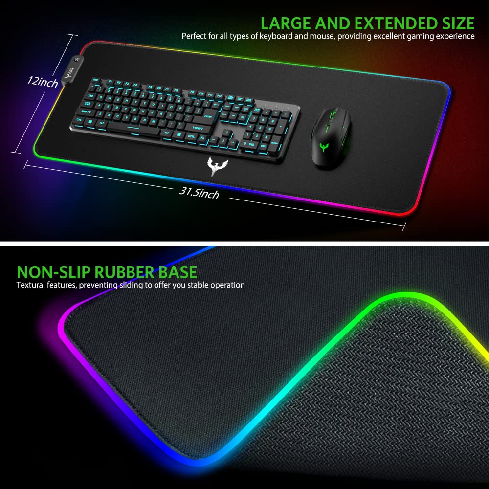 BladeHawks Extra Large RGB Gaming Mouse Pad-14 Light Modes, Extended Soft LED Mouse Pad, Anti-Slip Rubber Base, Computer Keyboard Mousepad Mat (31.5 x 12 Inch)