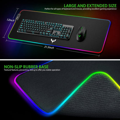BladeHawks Extra Large RGB Gaming Mouse Pad-14 Light Modes, Extended Soft LED Mouse Pad, Anti-Slip Rubber Base, Computer Keyboard Mousepad Mat (31.5 x 12 Inch)